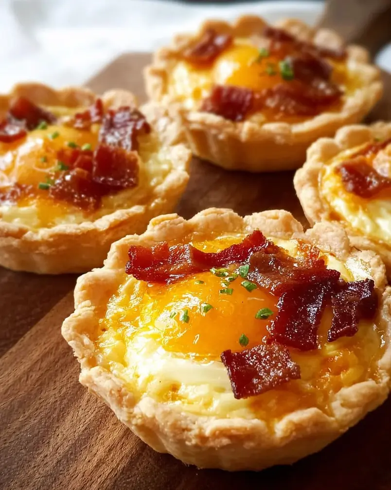 Bacon and Egg Breakfast Tarts 3 Bacon and Egg Breakfast Tarts baking in the oven, golden brown and bubbly.