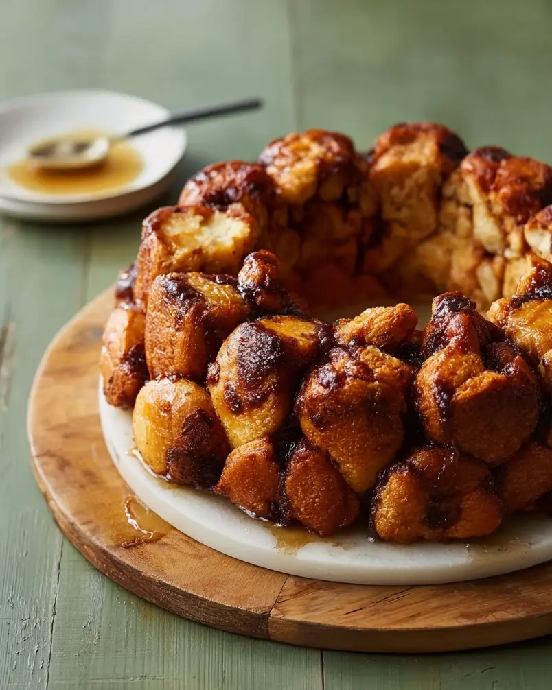 Best Monkey Bread 3 Monkey bread dough balls arranged in a baking pan, ready to be baked