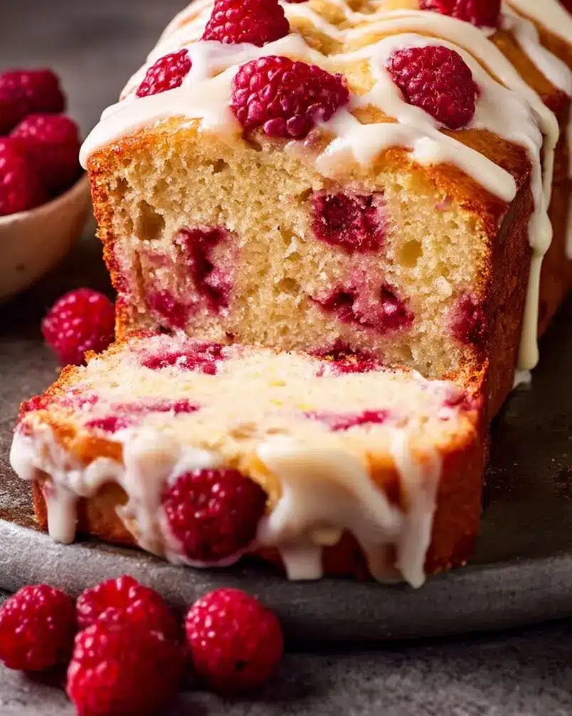 Glazed White Chocolate Raspberry Loaf 3 Pouring batter into loaf pan for Glazed White Chocolate Raspberry Loaf.