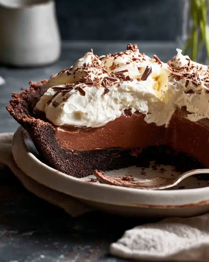 Chocolate Cream Pie 2 Ingredients for chocolate cream pie laid out beautifully