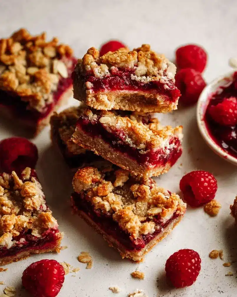 Raspberry Jam Oat Bars 3 Raspberry jam oat bars baking in a pan in the oven