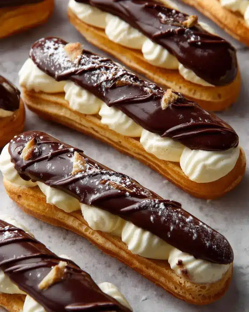 Éclairs 3 Piped choux pastry dough rising beautifully in the oven