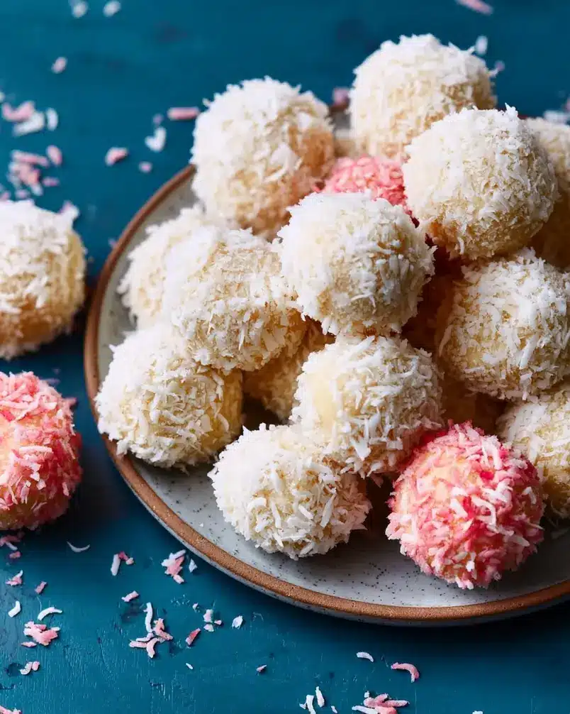 Coconut Cake Snowballs 2 Fluffy coconut cake batter being mixed in a bowl for snowballs.
