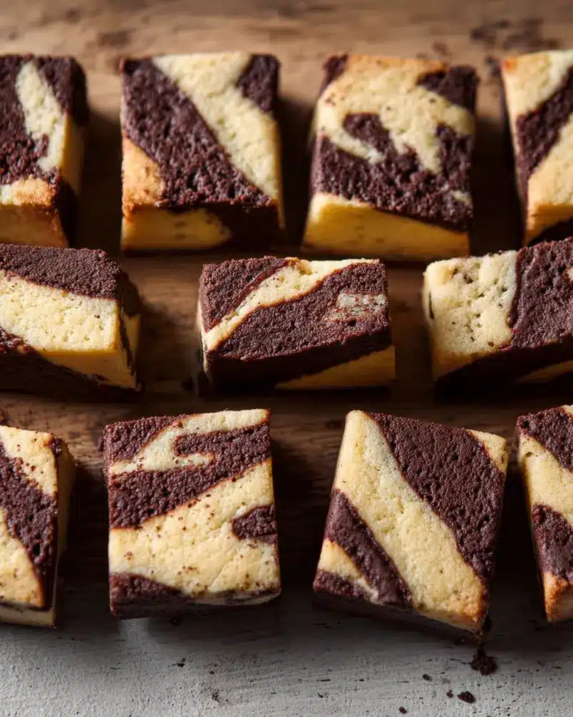 Spiced Chocolate Marble Shortbread 2 Beautifully swirled spiced chocolate marble shortbread dough on a marbled countertop, ready for baking.