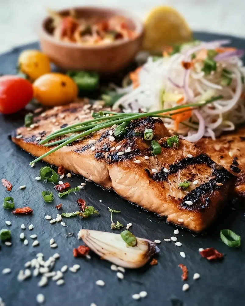 Sesame Grilled Salmon 2 Preparation of sesame grilled salmon with ingredients laid out