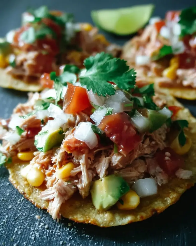 Tuna Tostadas 2 A vibrant spread of assembled tuna tostadas with fresh toppings.