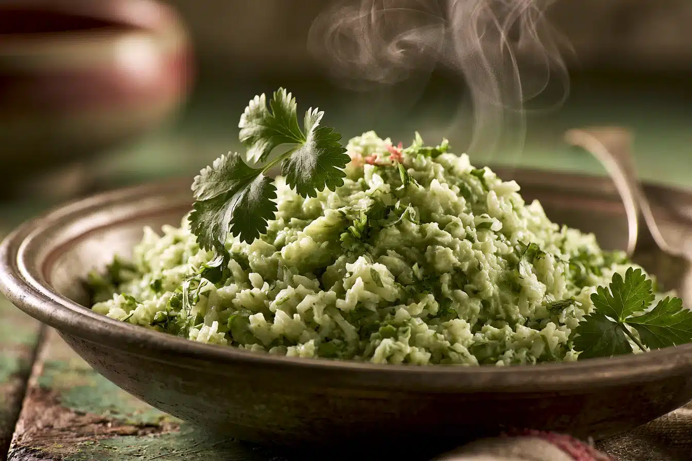 Creamy Avocado Cilantro Rice 3 Mixing creamy avocado sauce for Cilantro Rice