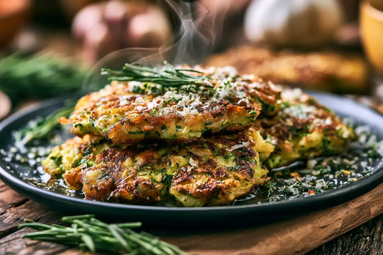 Crispy Garlic Parmesan Zucchini Fritters 2 Crispy Garlic Parmesan Zucchini Fritters