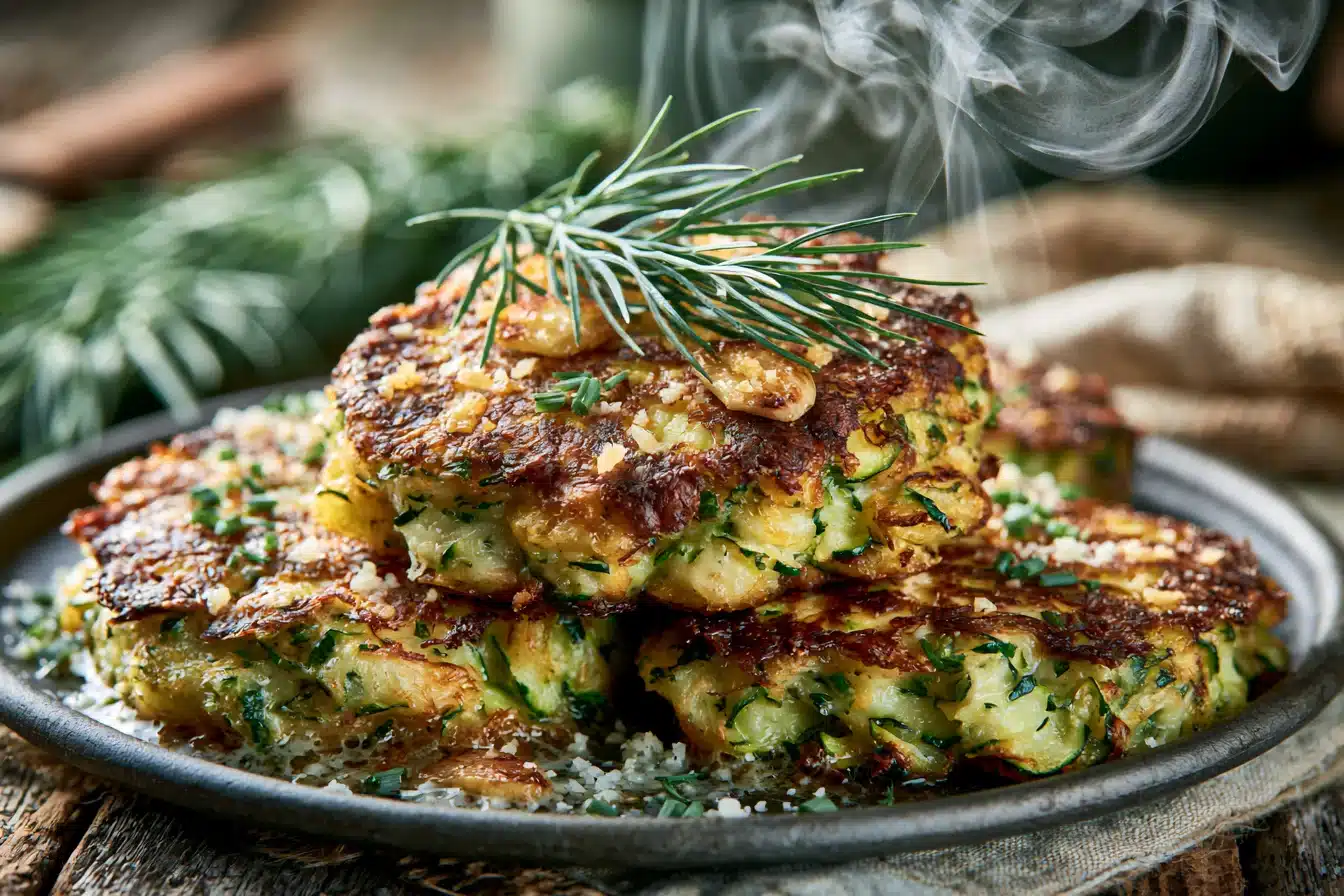 Crispy Garlic Parmesan Zucchini Fritters 3 Crispy Garlic Parmesan Zucchini Fritters