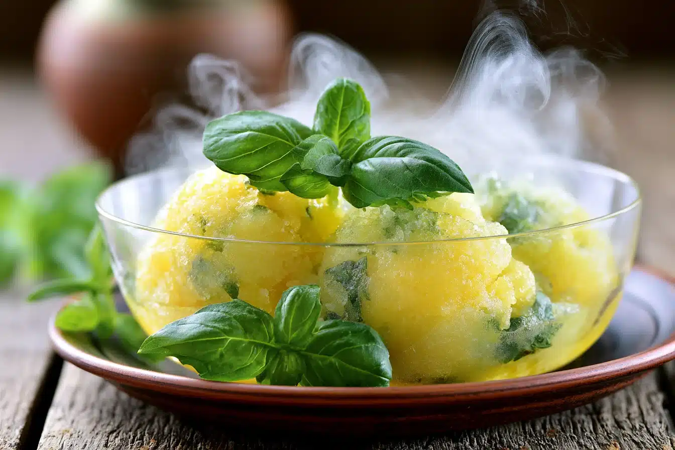 Lemon Basil Sorbet with Fresh Mint 2 Lemon Basil Sorbet with Fresh Mint