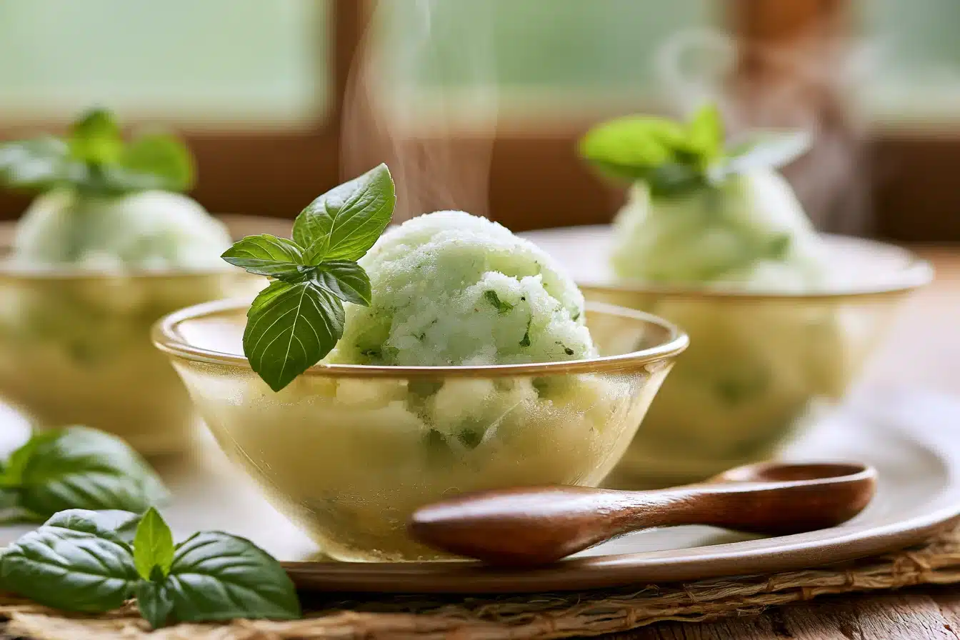 Lemon Basil Sorbet with Fresh Mint 3 Lemon Basil Sorbet with Fresh Mint