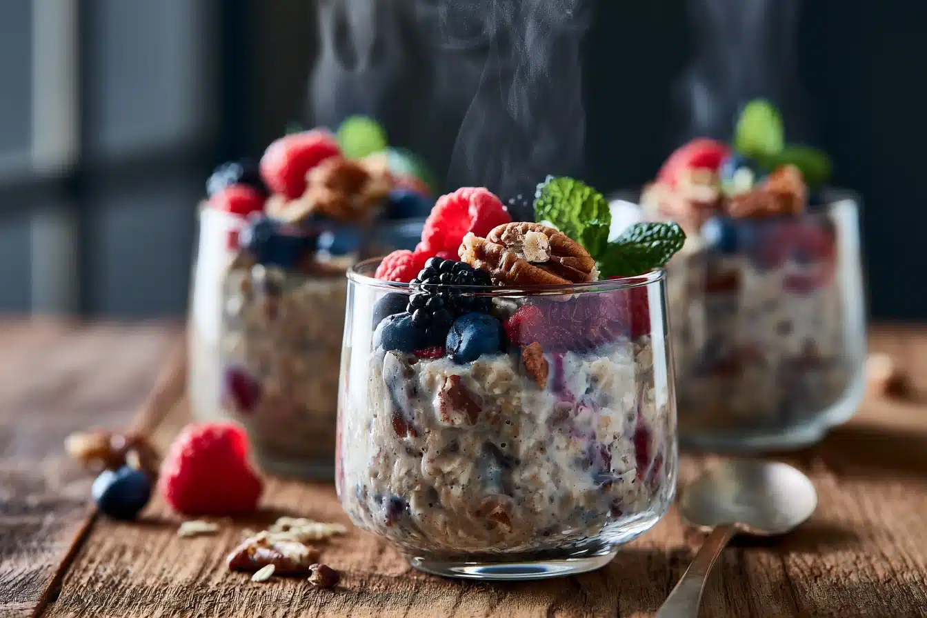 Maple Pecan Overnight Oats with Berries 2 Maple Pecan Overnight Oats with Berries