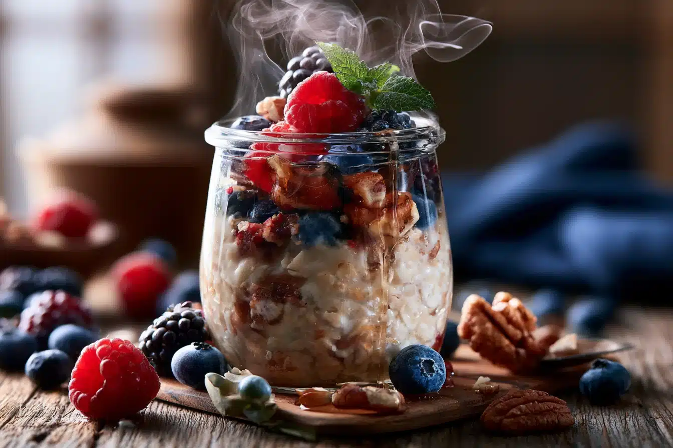 Maple Pecan Overnight Oats with Berries 3 Maple Pecan Overnight Oats with Berries