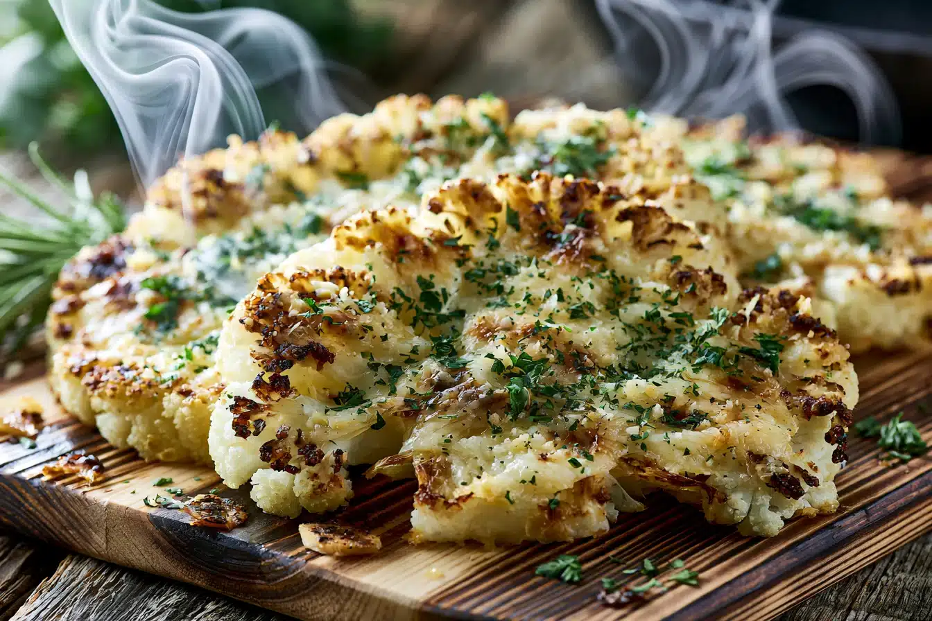 Savory Garlic Parmesan Cauliflower Steaks 2 Savory Garlic Parmesan Cauliflower Steaks