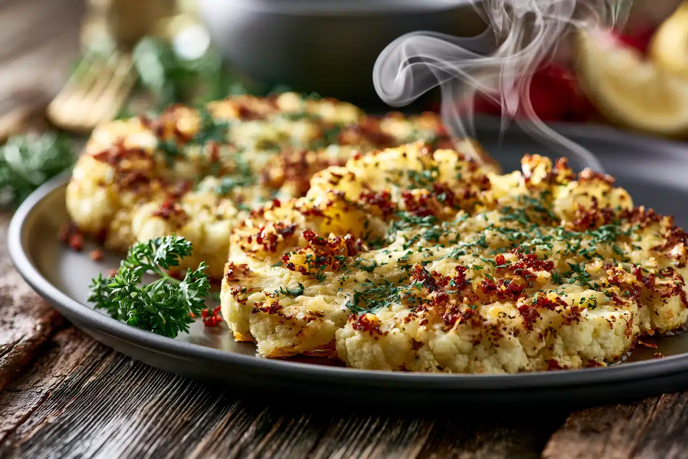 Savory Garlic Parmesan Cauliflower Steaks 3 Savory Garlic Parmesan Cauliflower Steaks