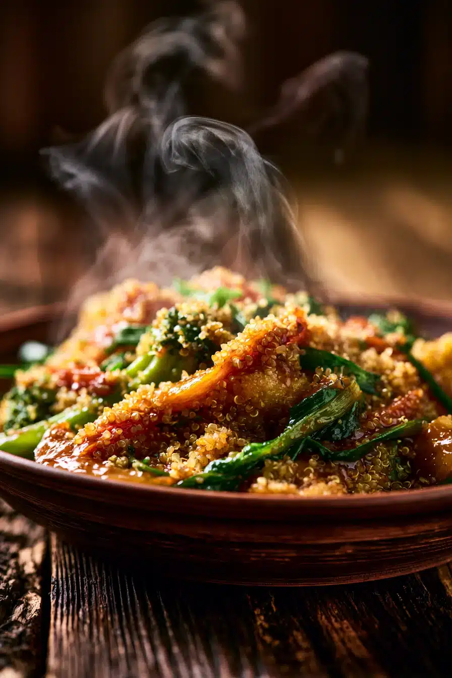 Savory Quinoa and Vegetable Stir-Fry 3 Sautéed vegetables for Savory Quinoa and Vegetable Stir-Fry in a skillet