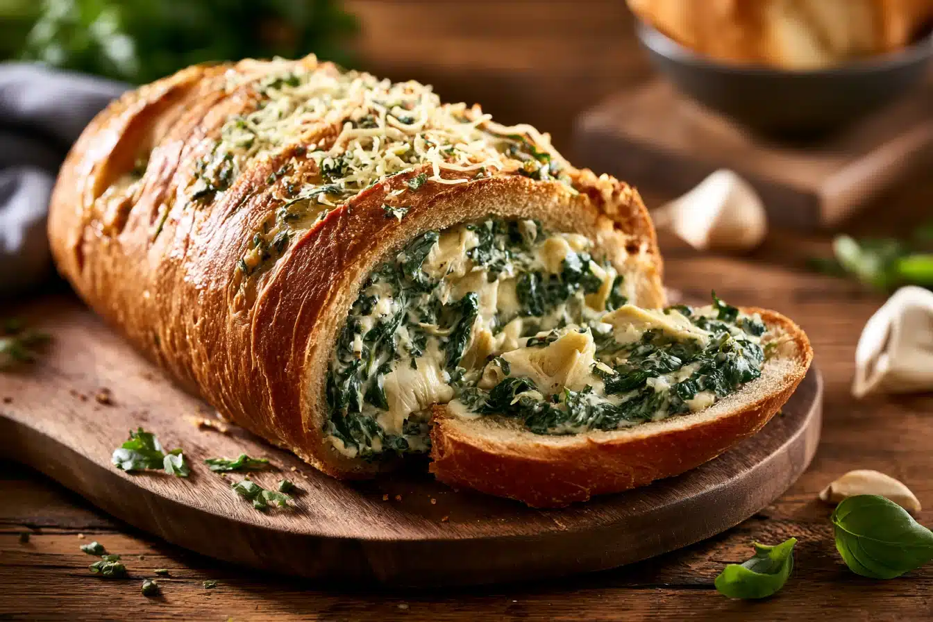 Creamy Spinach Artichoke Stuffed Bread 2 Creamy Spinach Artichoke Stuffed Bread