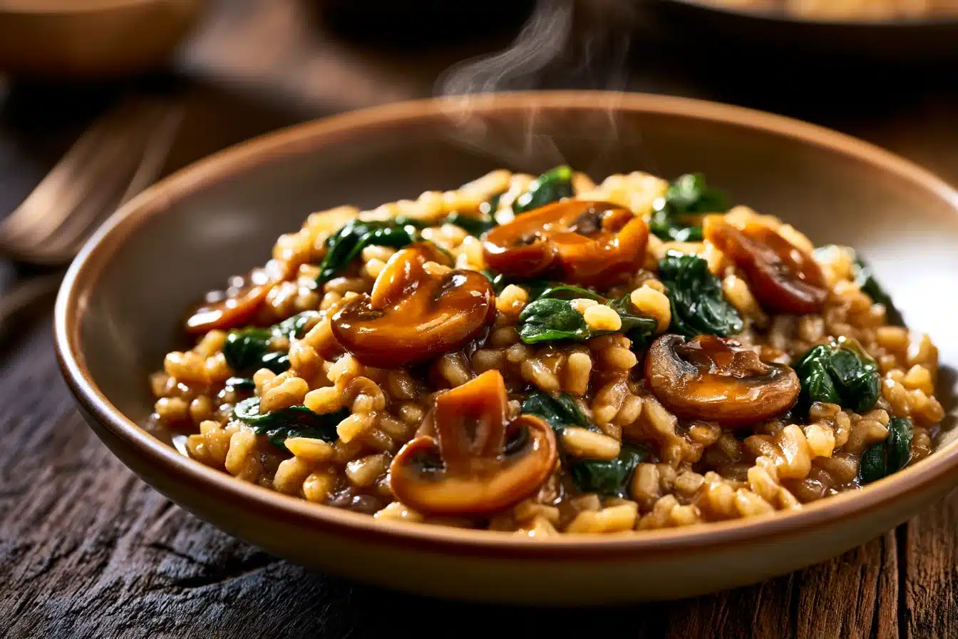 Savory Mushroom and Spinach Risotto 2 Savory Mushroom and Spinach Risotto