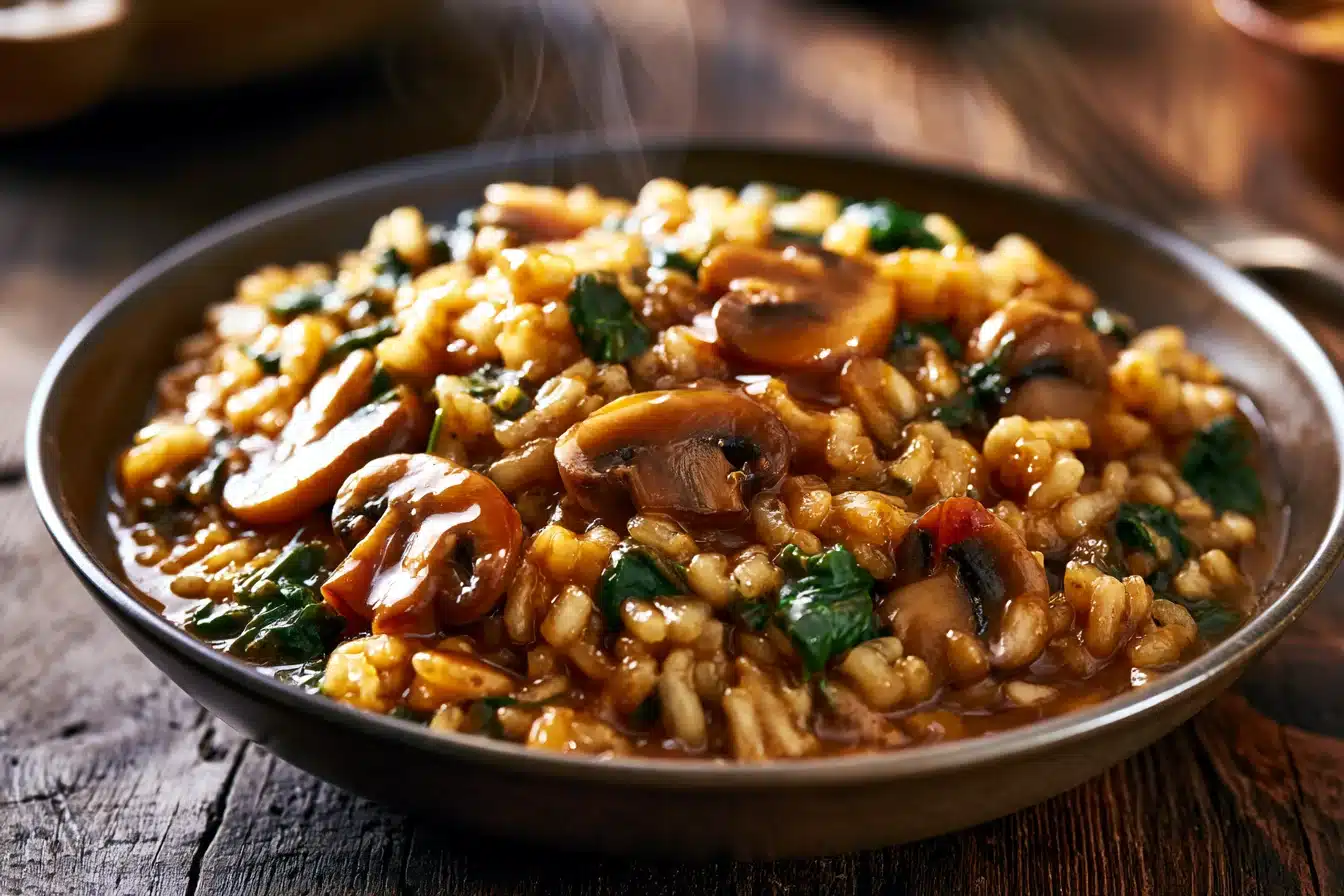 Savory Mushroom and Spinach Risotto 3 Savory Mushroom and Spinach Risotto